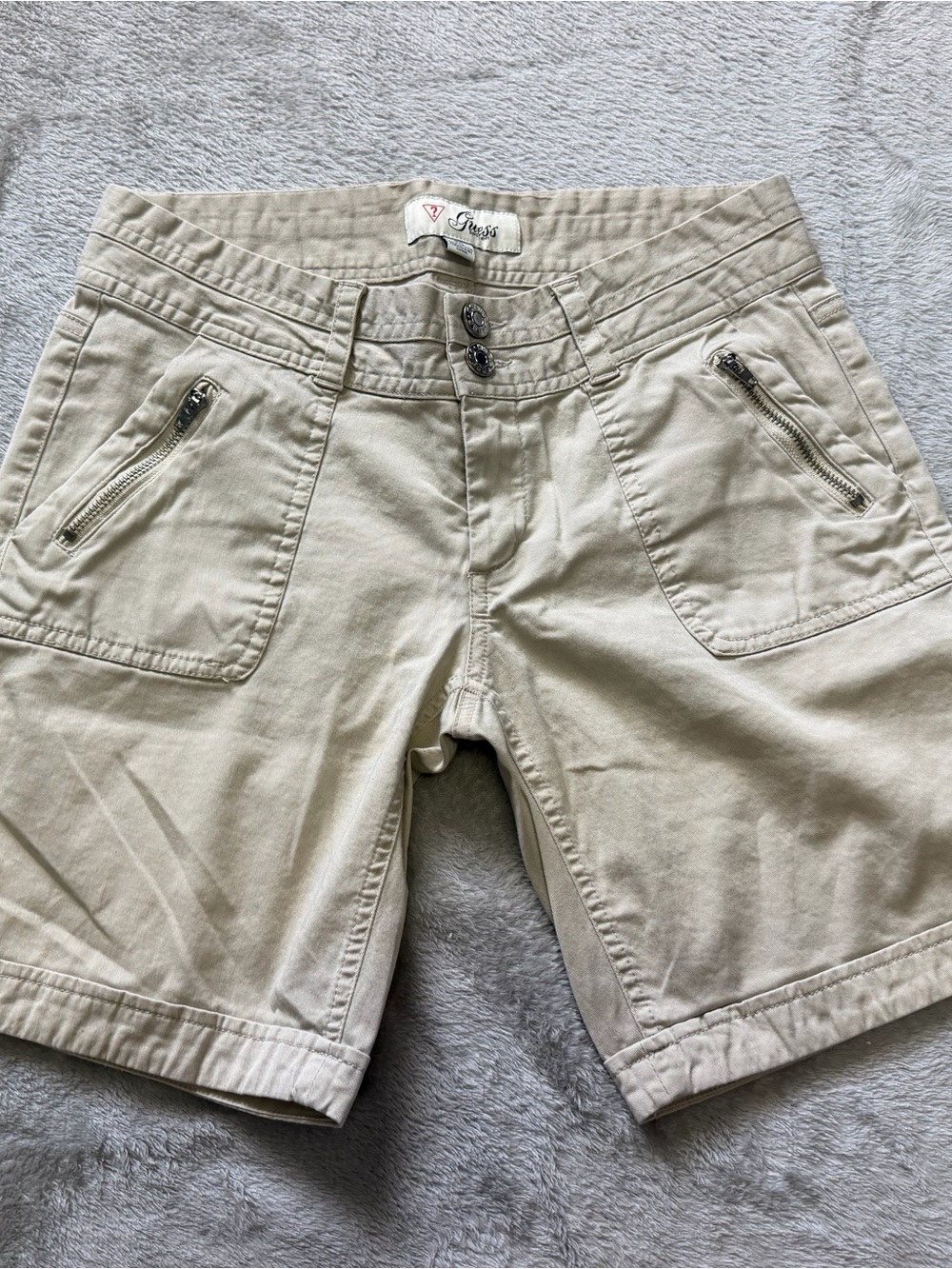 Guess Women's Beige Cargo Shorts with Zip Pockets